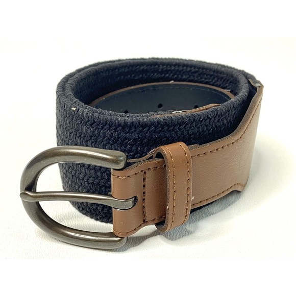 Old Navy Womens Wide Stretch Waist Belt Black Faux Leather Tan Medium Large M L - Picture 11 of 12